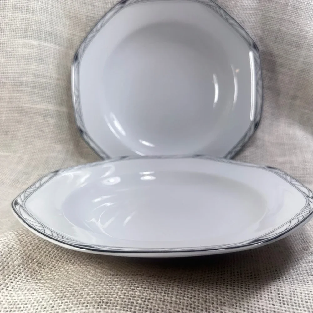 Studio Nova Synthesis Y0031 Rimmed Soup Bowls Set of 2 Octagonal White Black 9